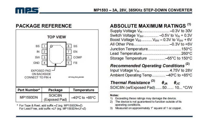 MP1593DN芯片输出3.6V/8V的解决办法 - 登山亦有道